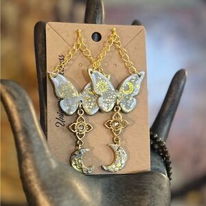 Elegant Gold and Silver Butterfly Moon Earrings